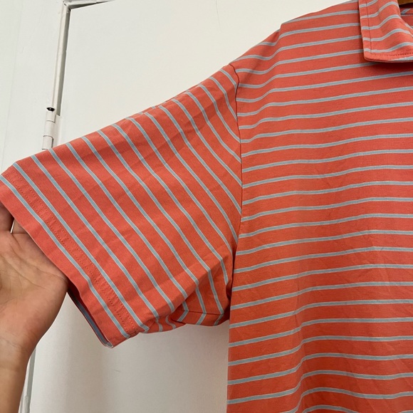 Peter Millar Polo XL Cotton Stretch Blend Orange Blue Stripes one tiny flaw - Picture 3 of 6